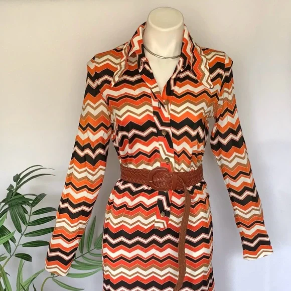 v i n t a g e :: Authentic Mod Zig Zag Chevron Dagger Buttoned Dress - Picture 11 of 14